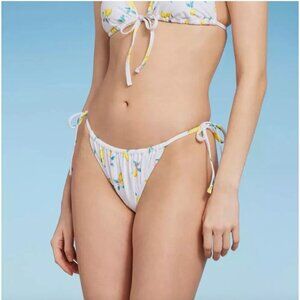 WILD FABLE BIKINI BOTTOM LEMON PRINT SIDE TIE EXTRA CHEEKY WHITE SWIM SUIT NWT